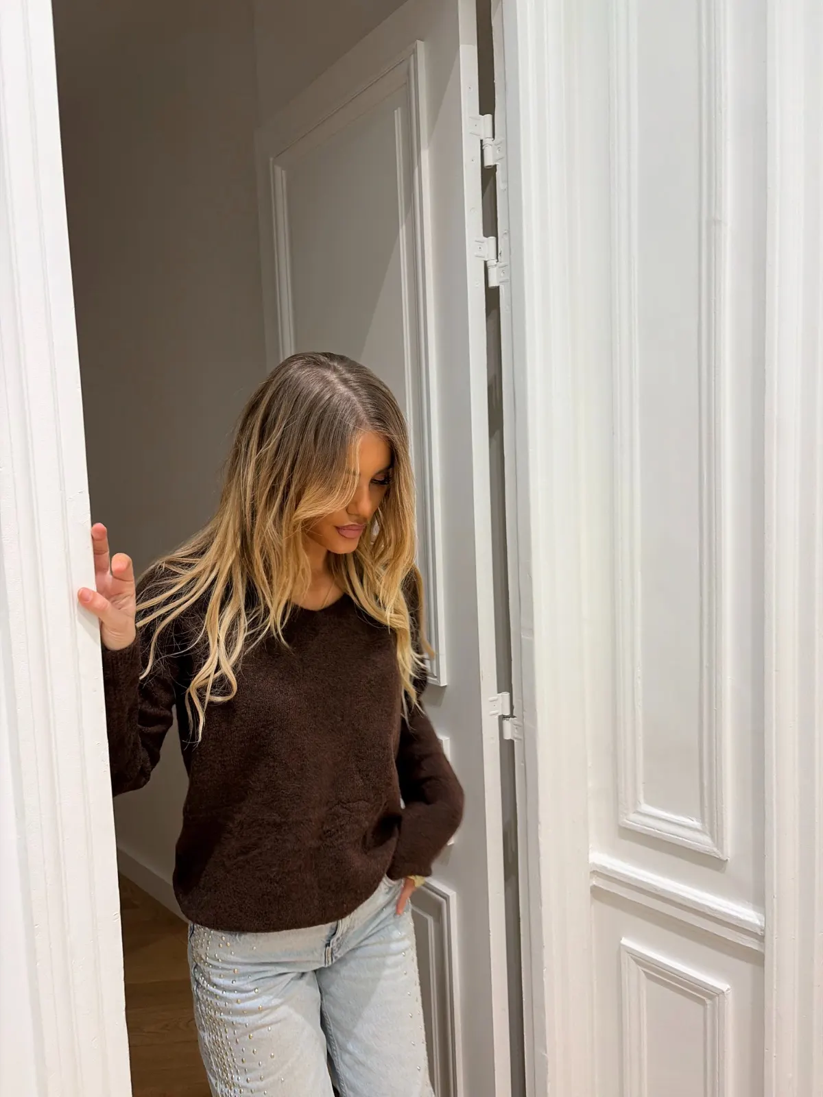 Pull Alpaga Col V — Marron — vue 2