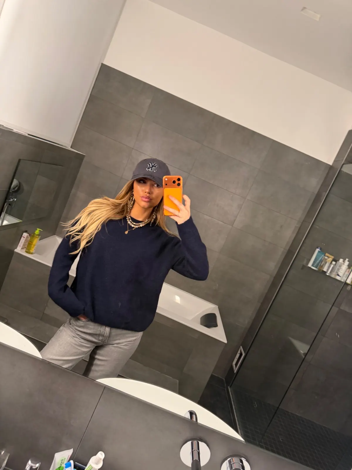 Pull Alpaga Col rond — Bleu marine — vue 2
