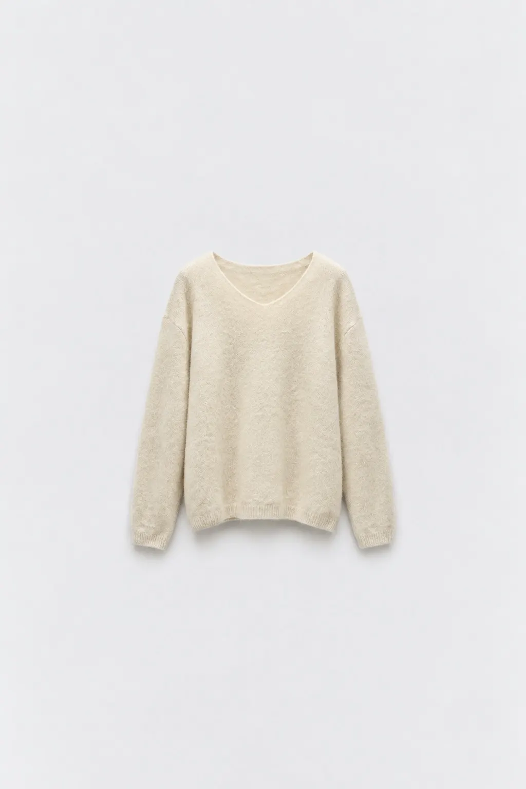 Pull Alpaga Col V — Beige