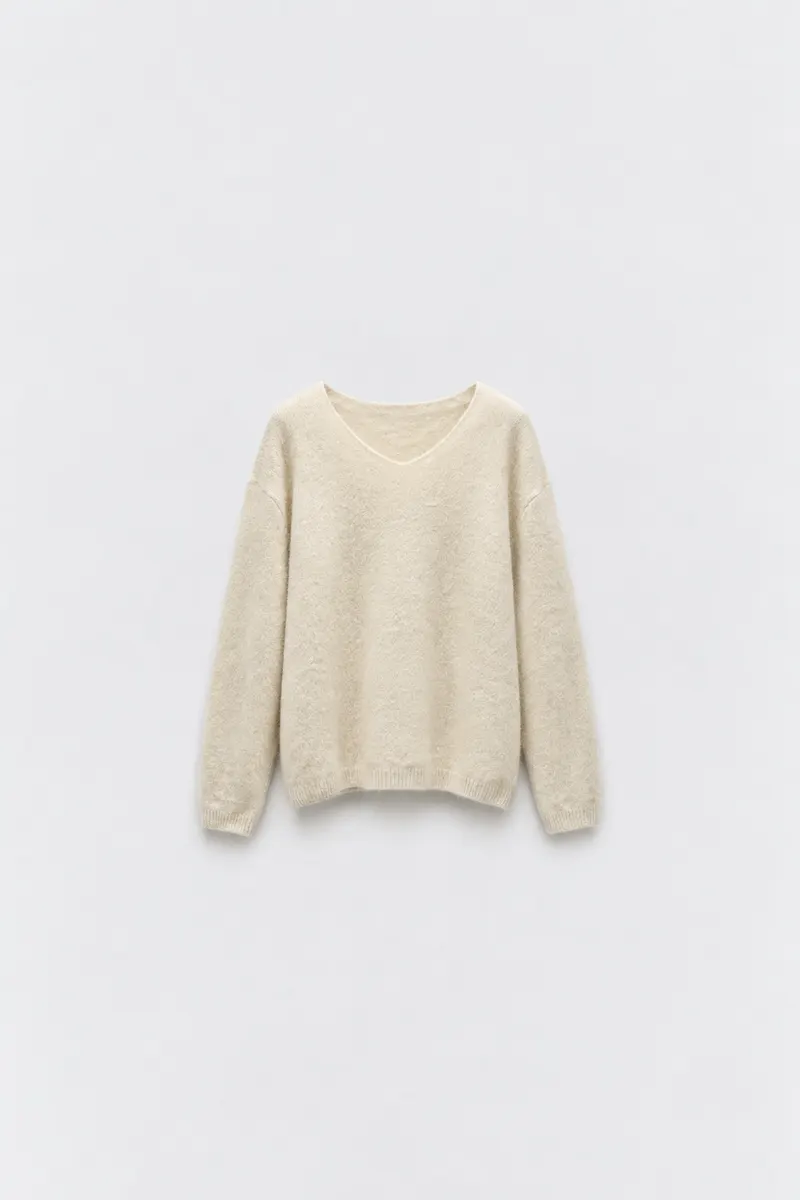 Pull Alpaga Col V — Beige