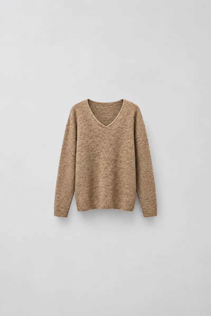Pull Alpaga Col V — Camel