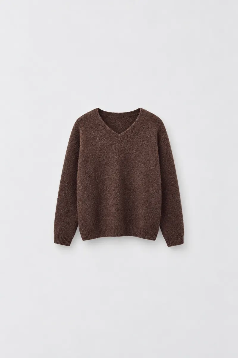 Pull Alpaga Col V — Marron