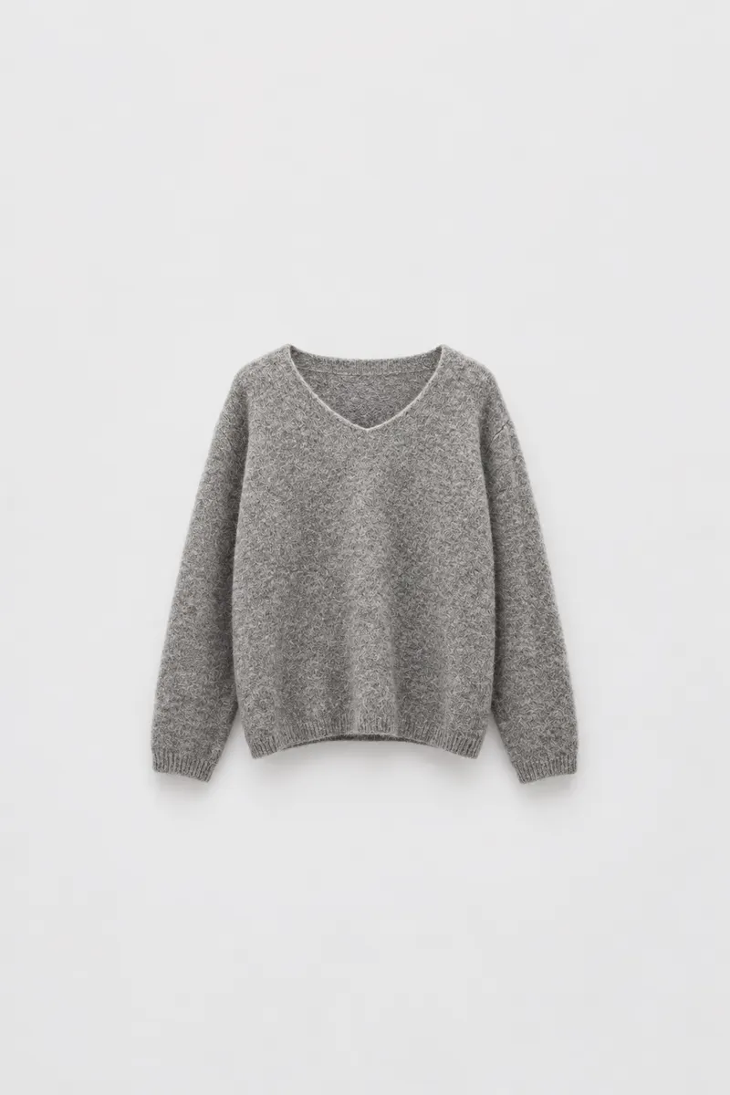 Pull Alpaga Col V — Gris